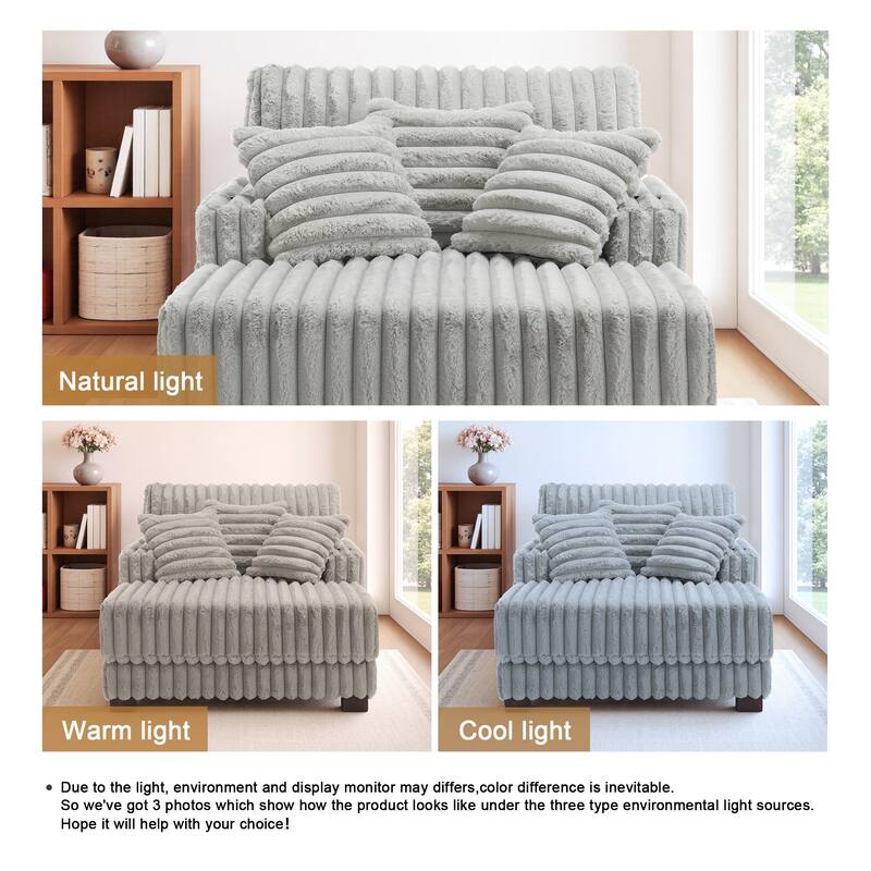 2-Piece Flannel Chaise Lounge Sofa Bed Set with Cup Holder