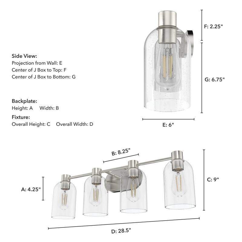 Hunter Lochemeade 4-Light Vanity Wall Light, Damp-Rated - Bathroom, Laundry - Modern Farmhouse, Contemporary, Industrial