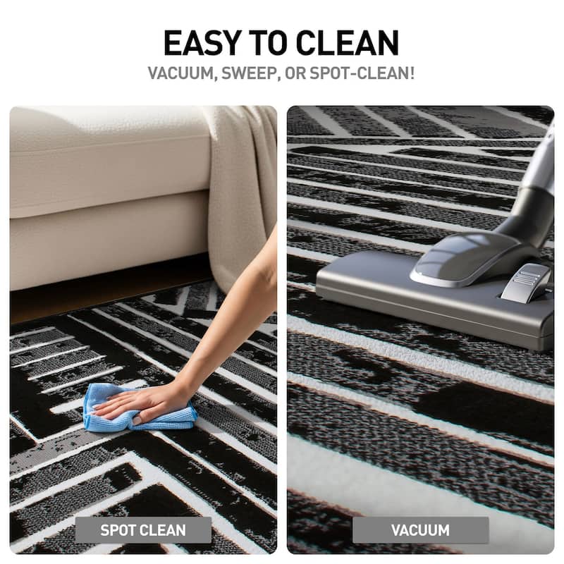 World Rug Gallery Contemporary Stripe Design Black / Gray / Ivory Area Rug