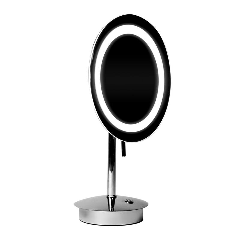 ALFI brand ABM9FLED-PC Polished Chrome Tabletop Round 9" 5x Magnifying Cosmetic Mirror with Light - Grey