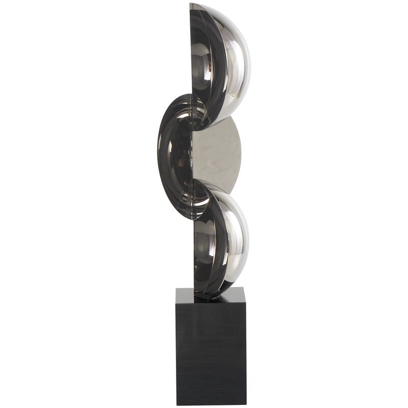 Black Crystal Abstract Two-Tone Geometric Decorative Sculpture with Stacked Semi Circles