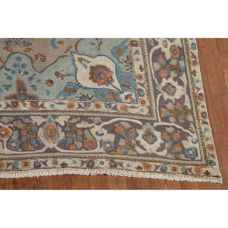 Brown Tabriz Persian Vintage Area Rug Handmade Wool Carpet - 8'3"x 11'3"