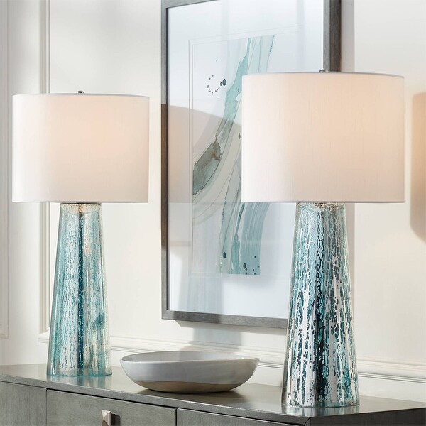 Set of 2 Coastal Table Lamps Mercury Glass Column 14