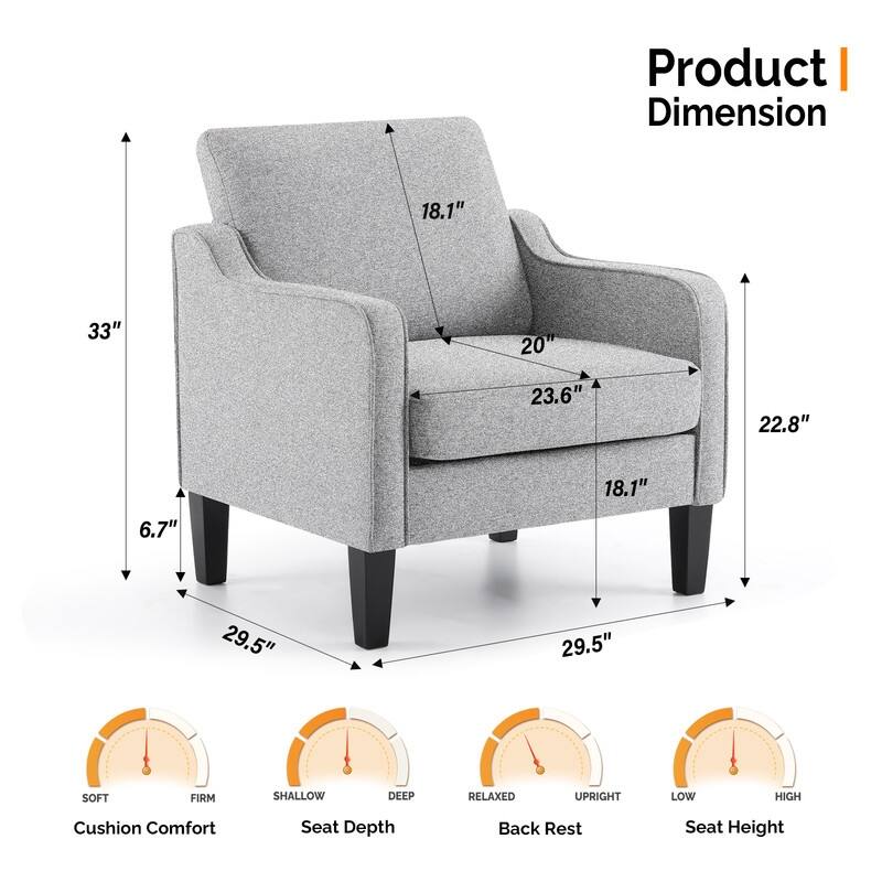 VINGLI Mid Century Modern Fabric Accent Chair