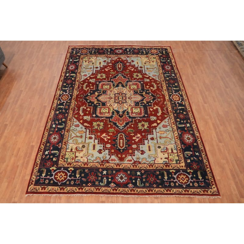 Hand Knotted Oriental 100% Wool Carpet Traditional Medallion Oranges & Rust Heriz (serapi) Area Rug - 14' 1'' X 9' 10''