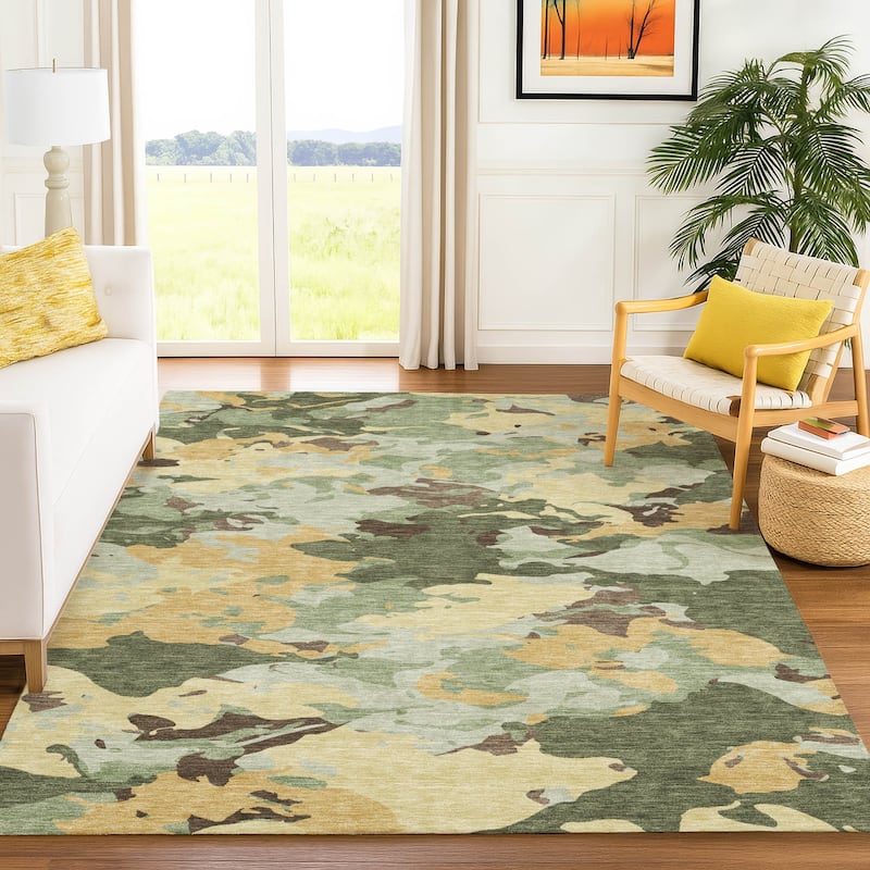 Machine Washable Indoor/ Outdoor Abstract Mexi Chantille Rug