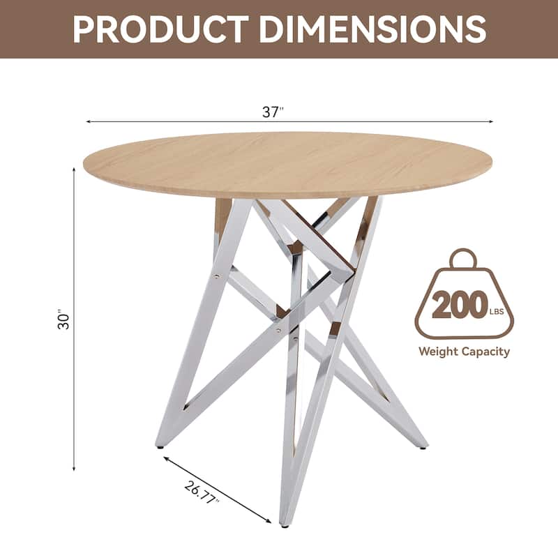 37 Inch Round Dining Table with Metal Legs, Small Kitchen Table for 2 to 4 People, Modern Space Saving Design