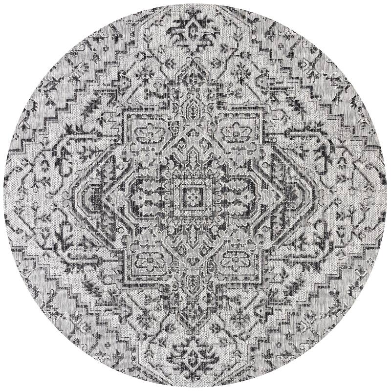 JONATHAN Y Charleston Medallion Indoor/Outdoor Area Rug - 8' Round - Black/Gray