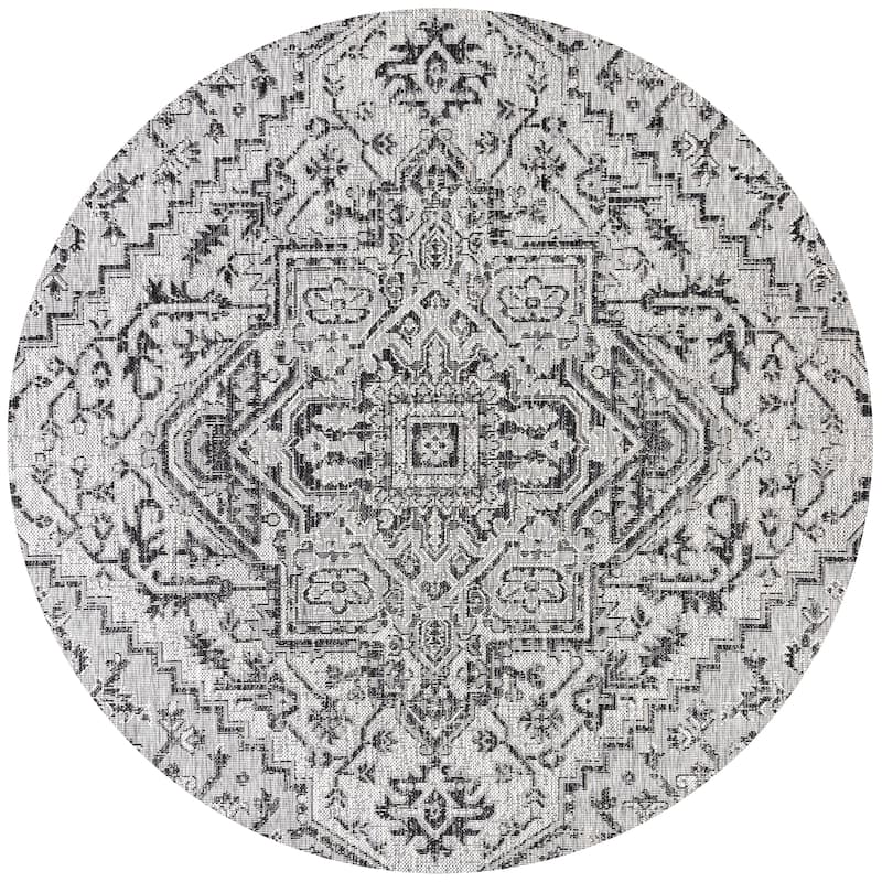JONATHAN Y Charleston Medallion Indoor/Outdoor Area Rug - 5' Round - Black/Gray