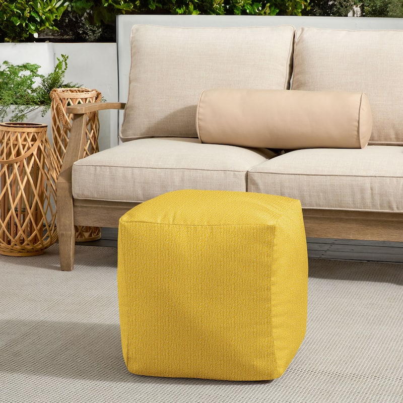 Sorra Home Sunbrella Outdoor Bean Pouf Square - Sunflower - 17 in W x 17 in D x 17 in H