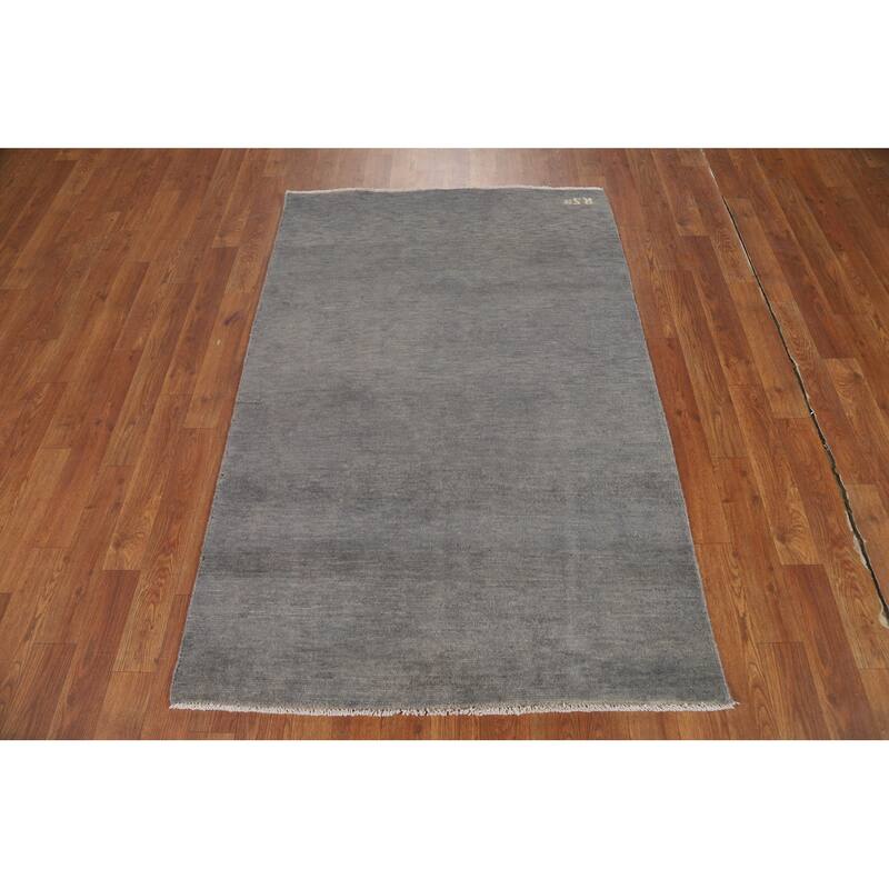 Gray Modern Gabbeh Oriental Foyer Rug Hand-Knotted Solid Wool Carpet - 3'3"x 4'10"
