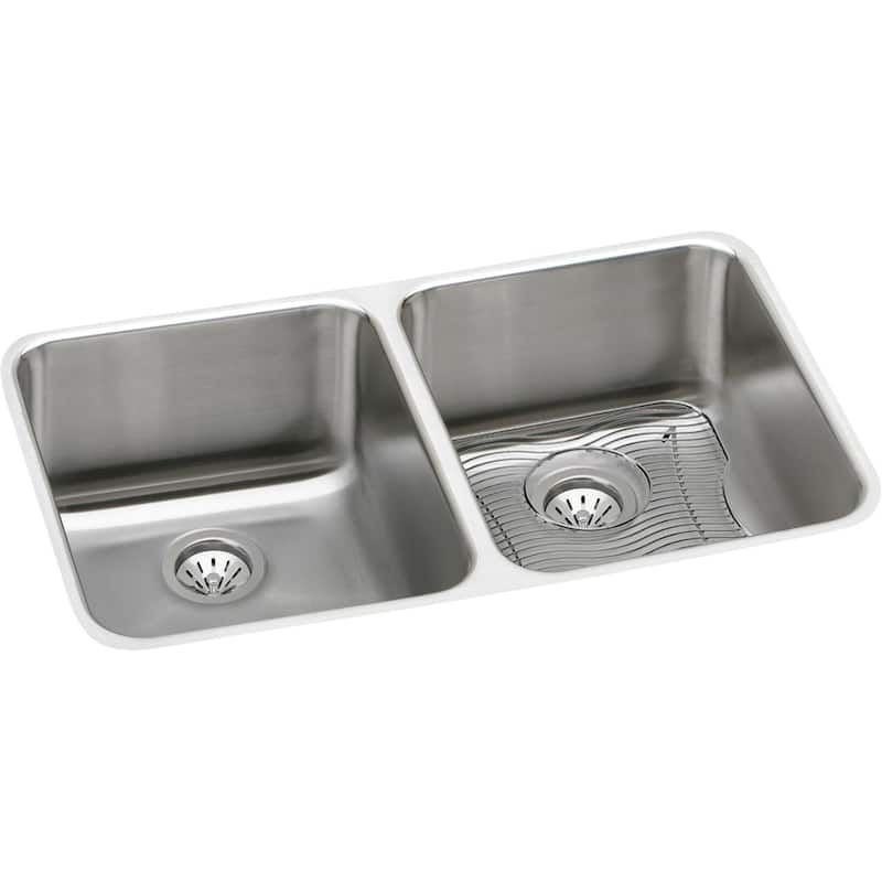 Elkay Lustertone Classic Stainless Steel 30-3/4" x 18-1/2" x 10", Equal Double Bowl Undermount Sink Kit