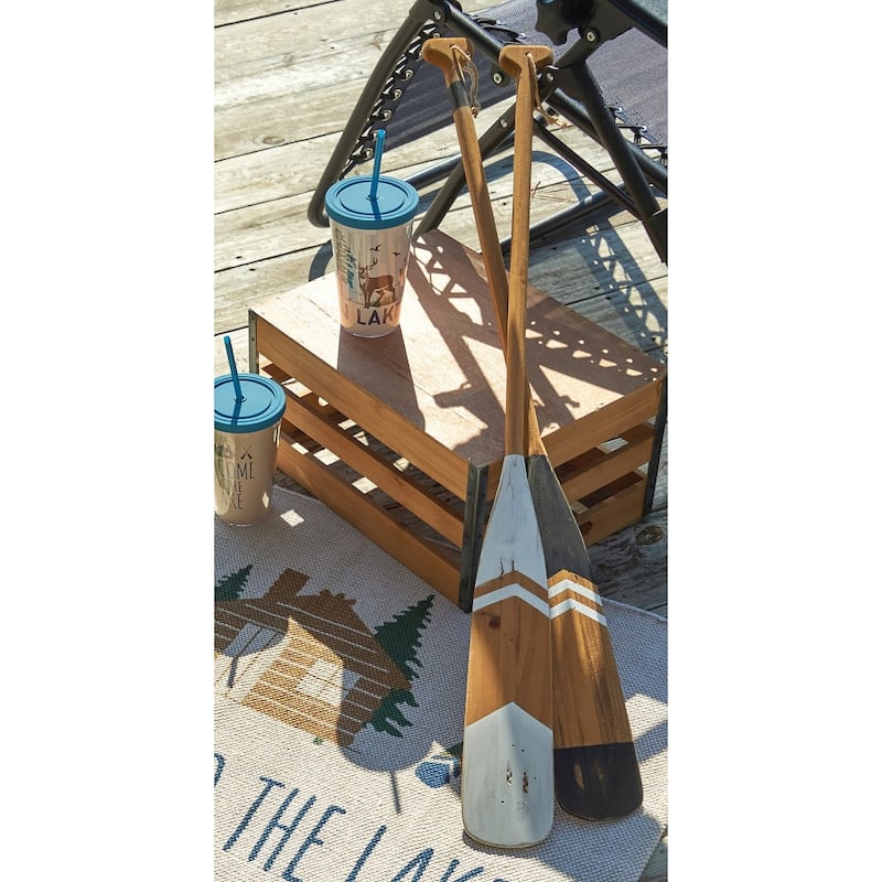35.4" Long Decorative Wooden Black Oar Coastal Wall Hanging Beach House Decor