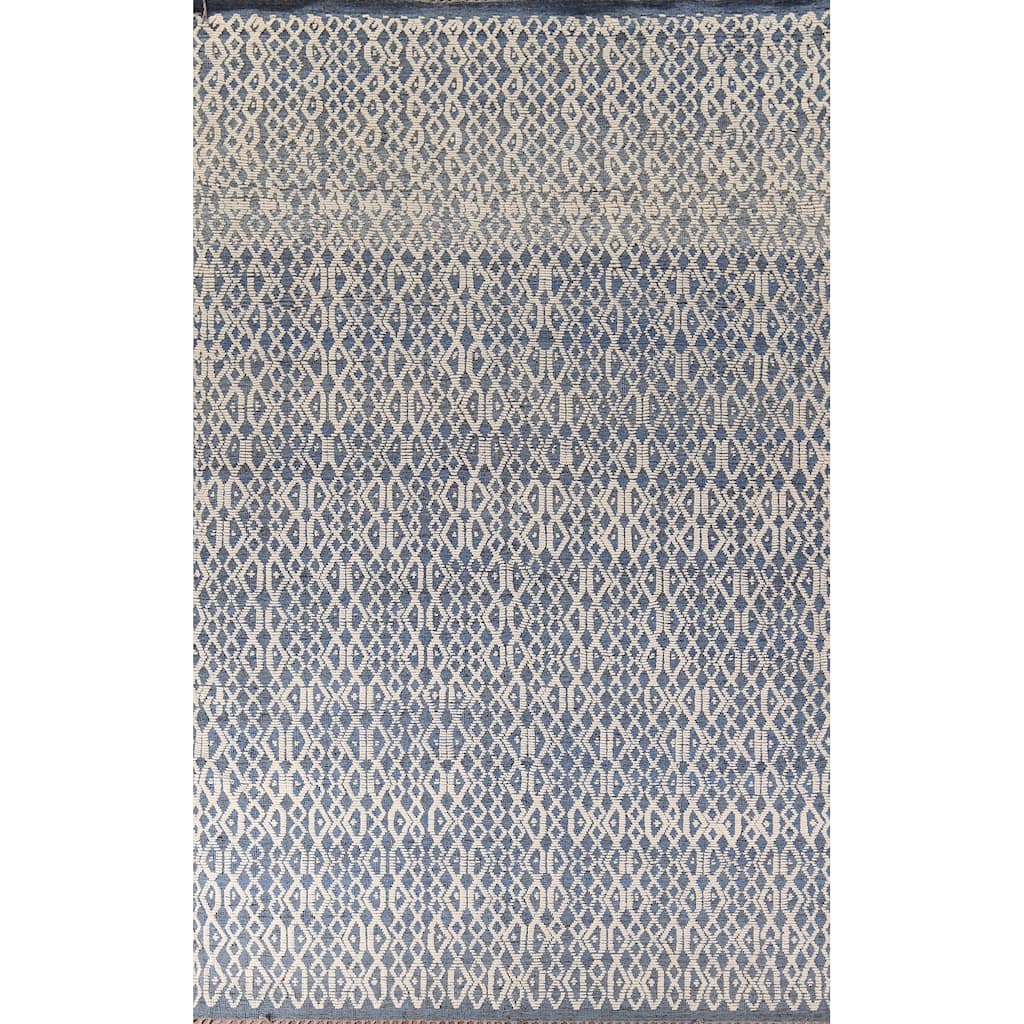 Trellis Moroccan Large Modern Area Rug Hand-Knotted Wool Carpet - 9'7" x 14'8"