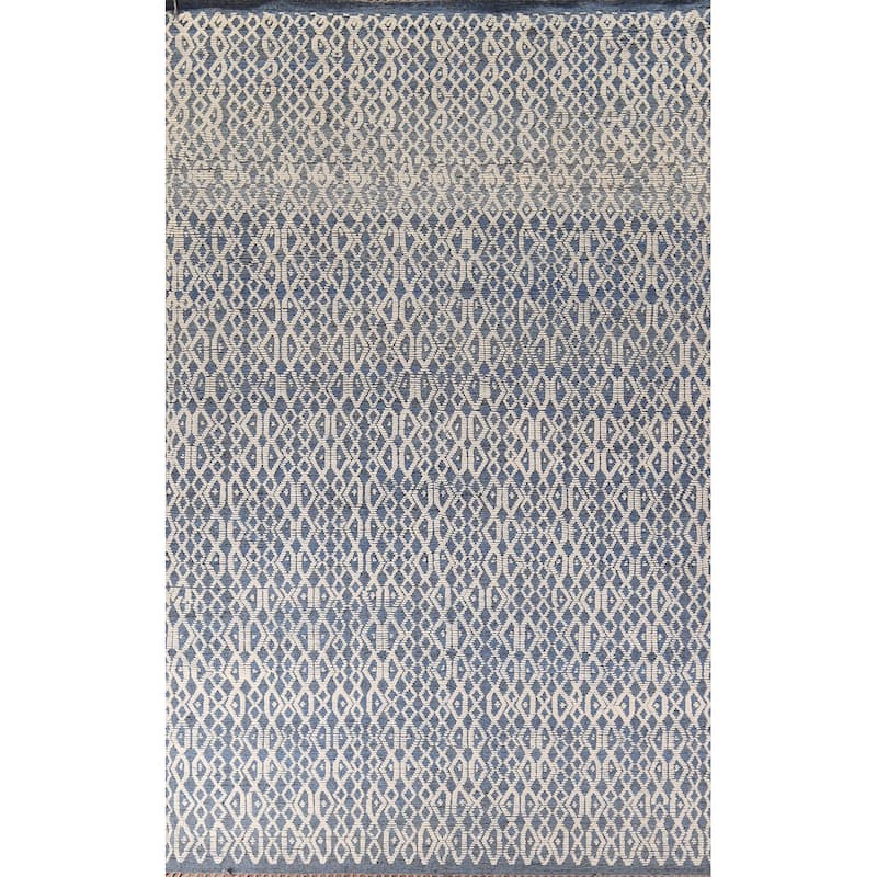 Trellis Moroccan Large Modern Area Rug Hand-Knotted Wool Carpet - 9'7" x 14'8"