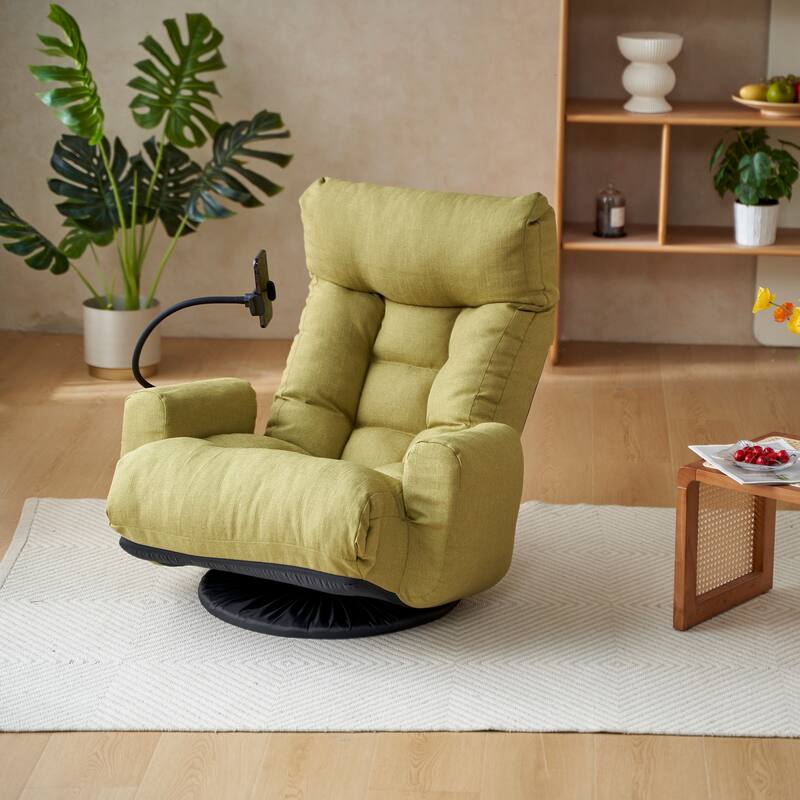 Upholstered 360° Swivel Manual Leisure Recliner with Mobile Phone Holder, Adjustable Headrest and Backrest