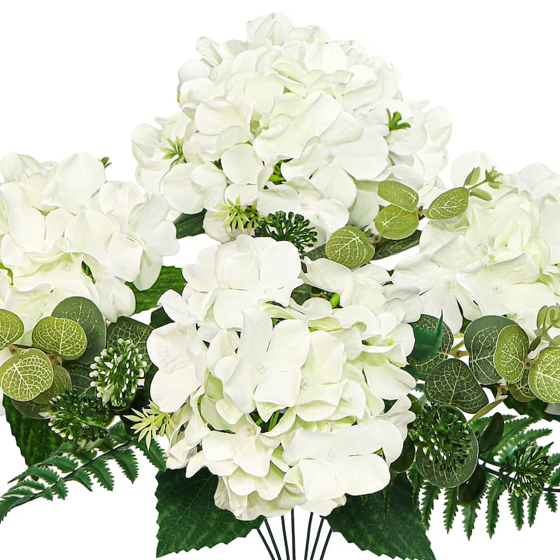 Set of 2 Cream White Artificial Hydrangea Flower Stem Bush Bouquet 19in - 19" L x 12" W x 12" DP