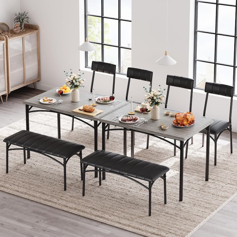 Dining Table Set for 4, Kitchen Table Set for 4 with Upholstered Bench and 2 Chairs