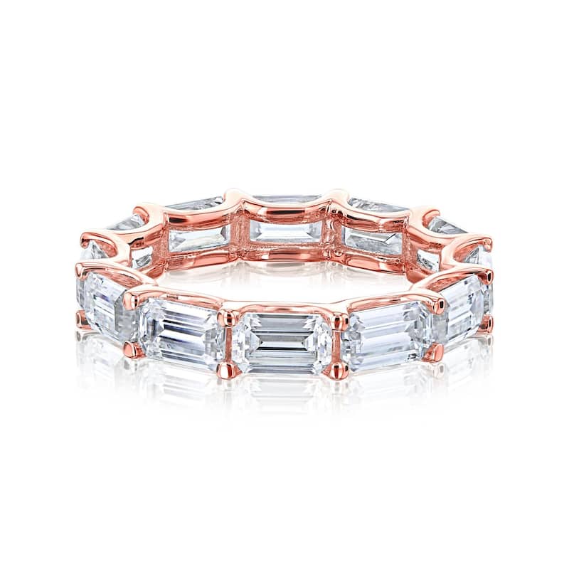 Kobelli Lab Grown Diamond 14k Solid Gold East-West 5x3mm Emerald-cut Eternity Ring (DEF/VS) - 5 - White
