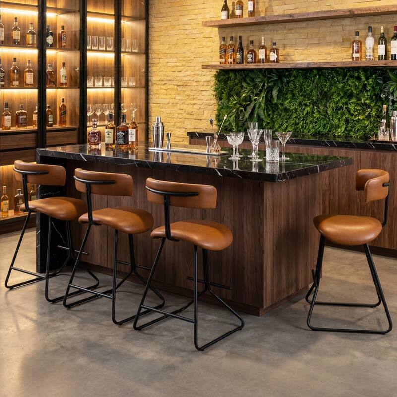 Gymax Modern Counter Height Stools Set of 4 w/Curved Padded Back &