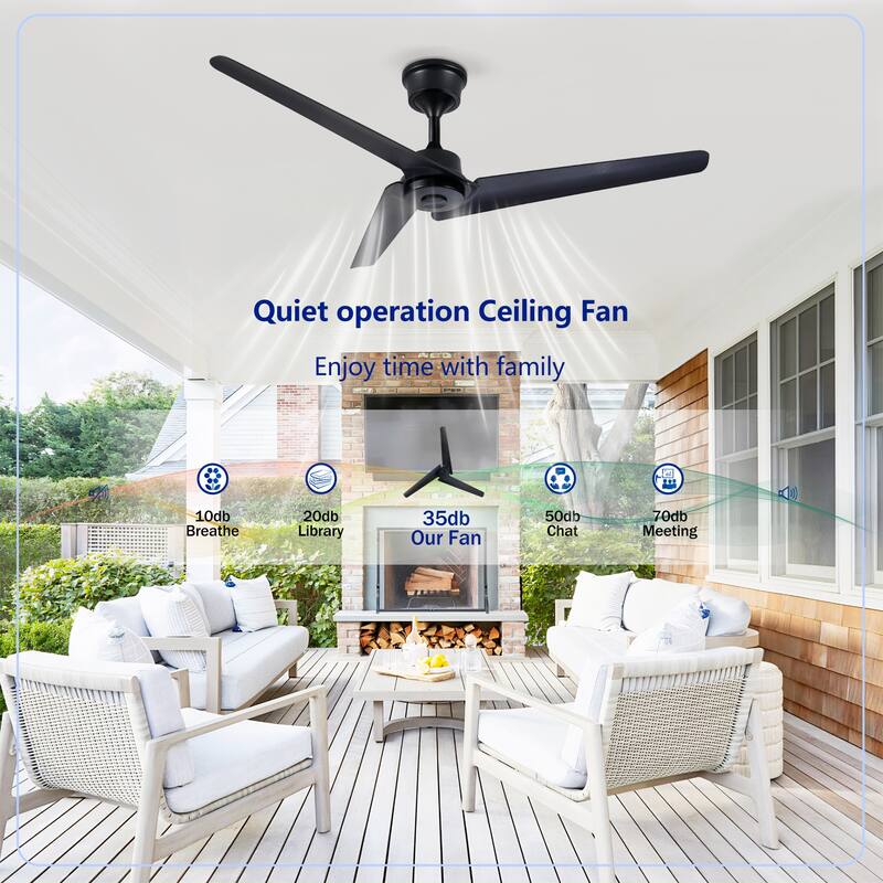 52 inch Black Flush Mount Ceiling Fan with Remote, No Light, DC Motor
