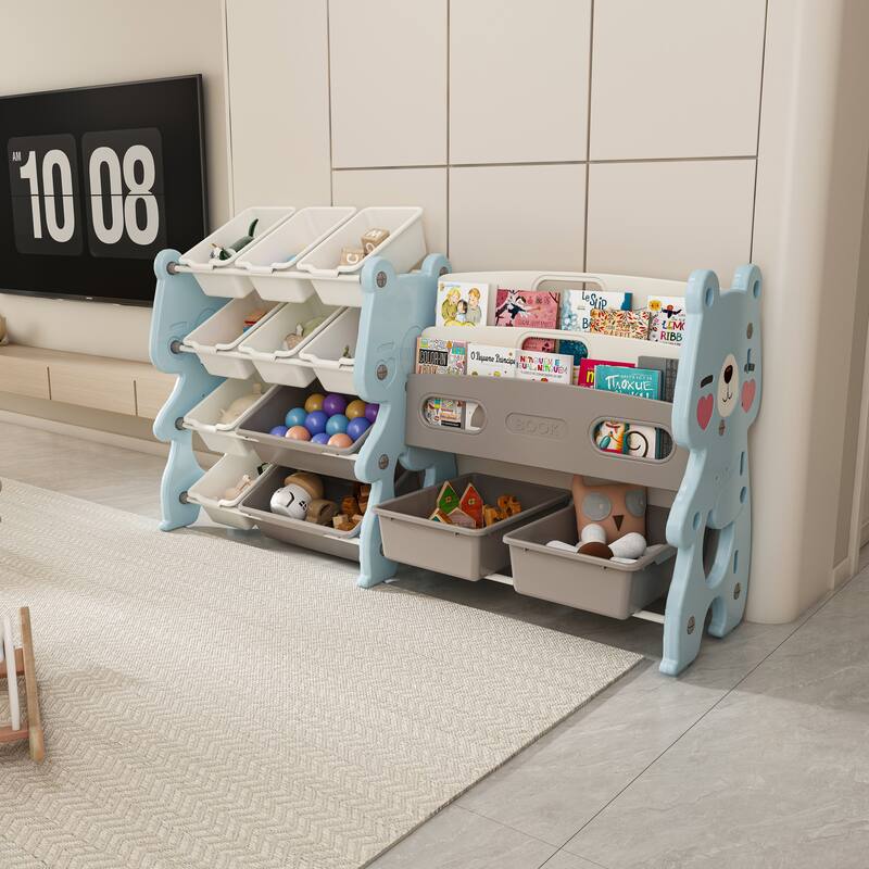 Kids Toy Storage Organizer, Toy Organizer with 2 Tier Bookshelf