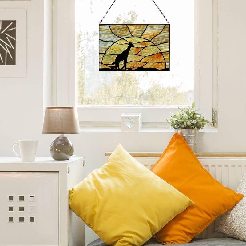 River of Goods Giraffe Sunset River of Goods Yellow and Black Horizontal Window Panel - 14" x 0.25" x 10"