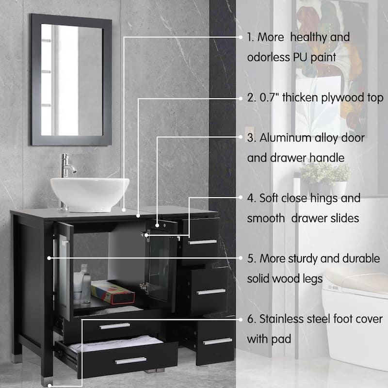 72" Bathroom Vanity Set with Vessel Sink Side Cabinet Combo