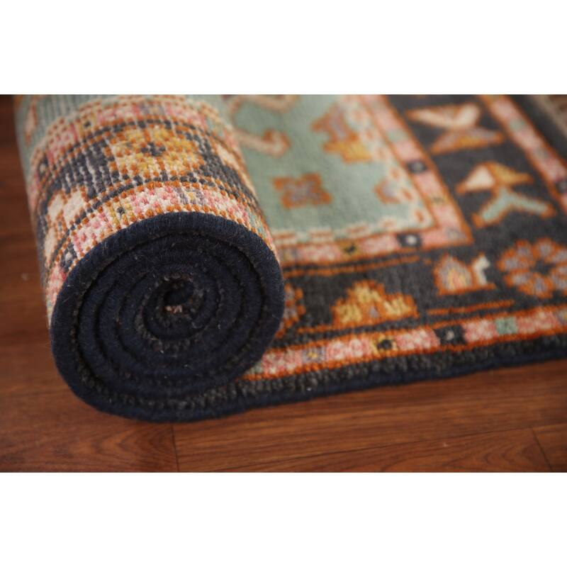 Turquoise / Green Kazak Oriental Foyer Rug Handmade Wool Carpet - 3'1" x 5'0"