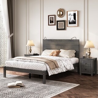 3-Piece Full-Size Bedroom Set with Nightstands and Built-in Lights ...