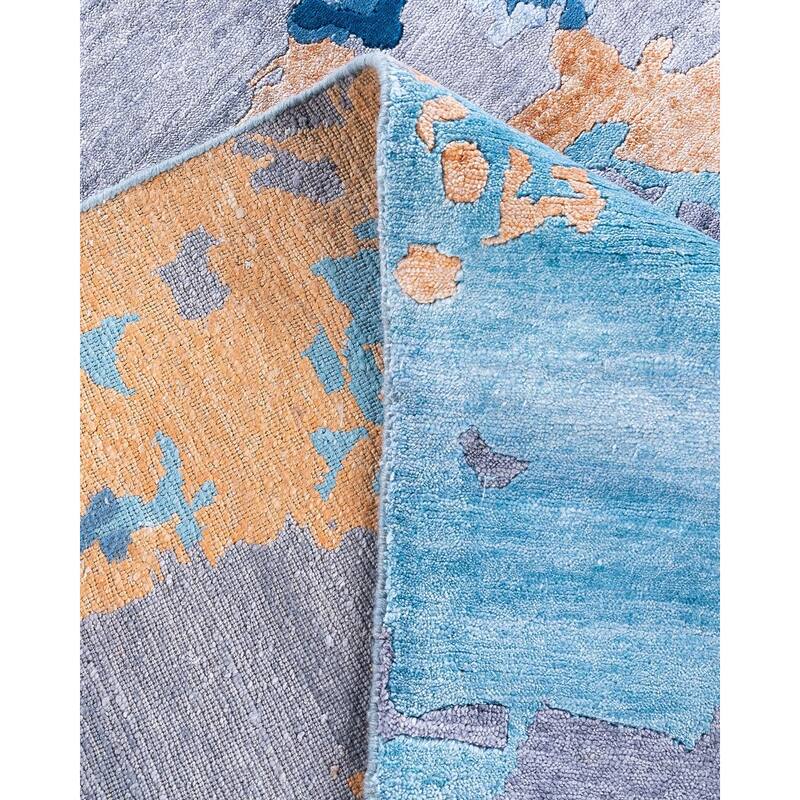 Modern One-of-a-Kind Hand-Knotted Area Rug - Blue, 8' 2" x 10' 1" - 8' 2" x 10' 1"