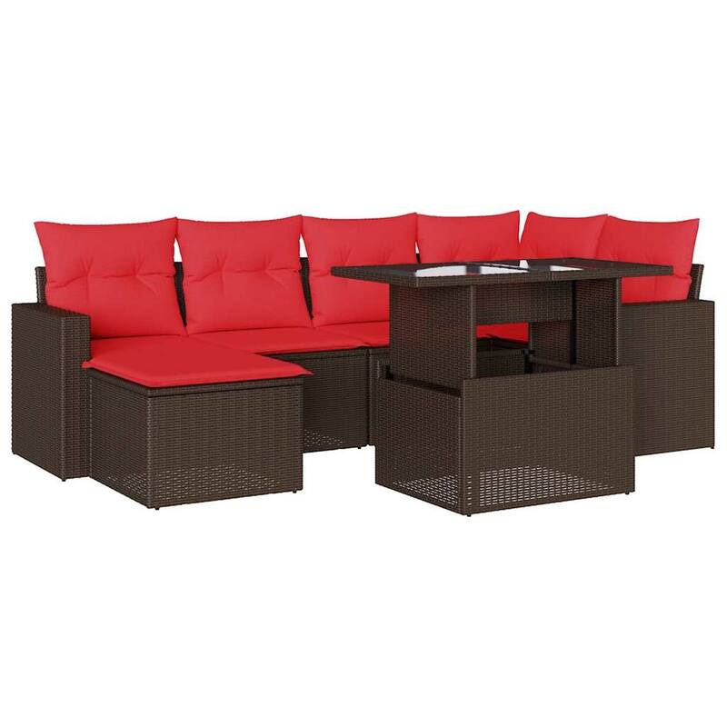 vidaXL Patio Sofa Set with Cushions and Table Outdoor 7 Piece Poly Rattan