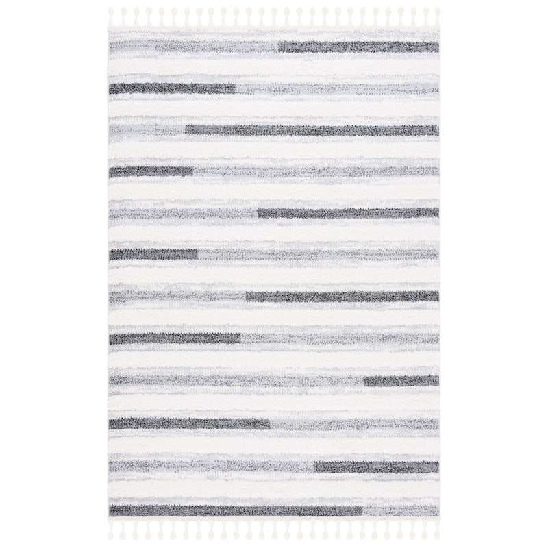 SAFAVIEH, Moroccan Tassel Shag Eathel 2-inch Thick Rug - 6'7" Square - Ivory/Grey