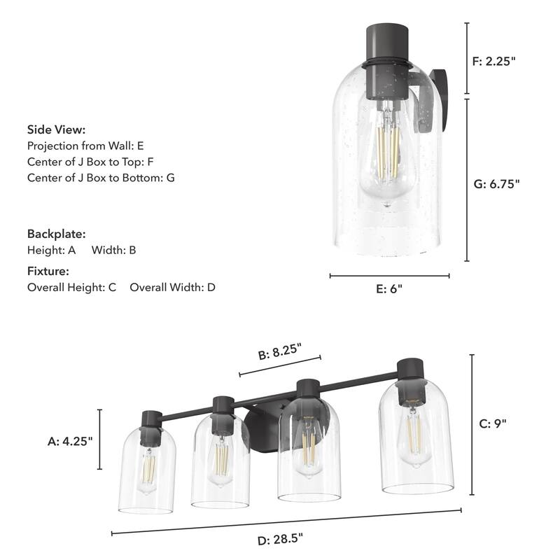 Hunter Lochemeade 4-Light Vanity Wall Light, Damp-Rated - Bathroom, Laundry - Modern Farmhouse, Contemporary, Industrial