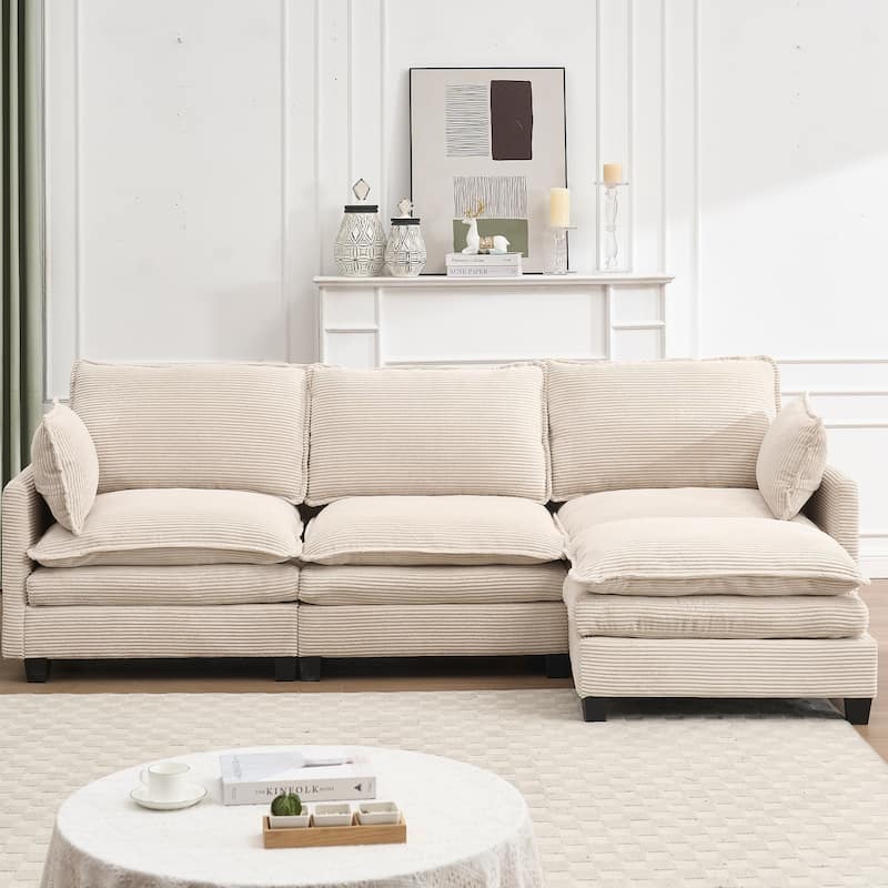 102" Velvet U-Shaped Sectional Sofa with Ottoman & Lumbar Pillows