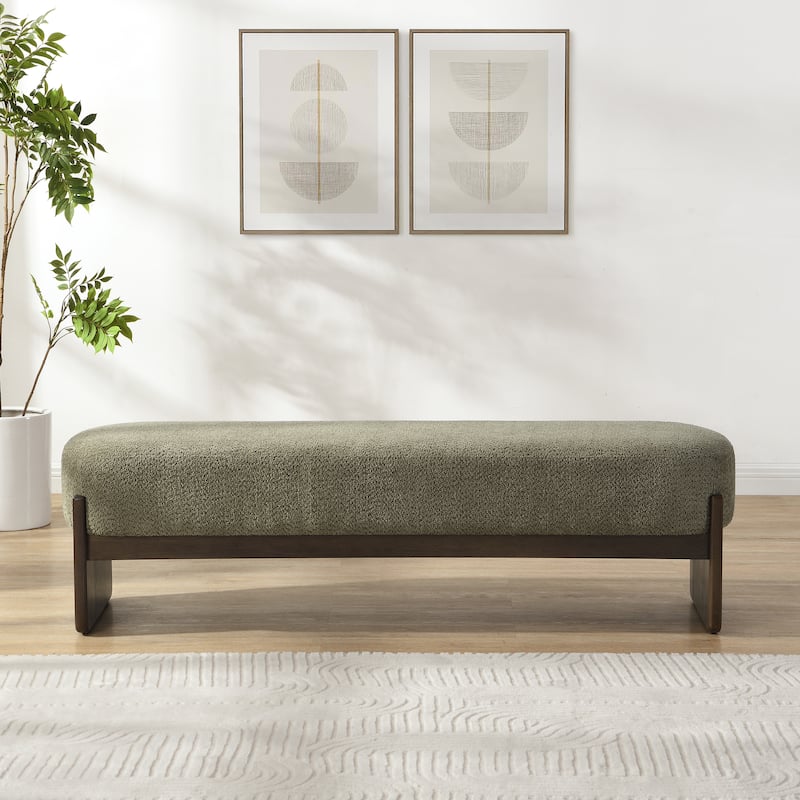 Christopher Knight Home - Gazena Beige Large Ottoman Bench with Rubberwood Base - 64" W x 18.5" D x 18.5" H - Dark Green