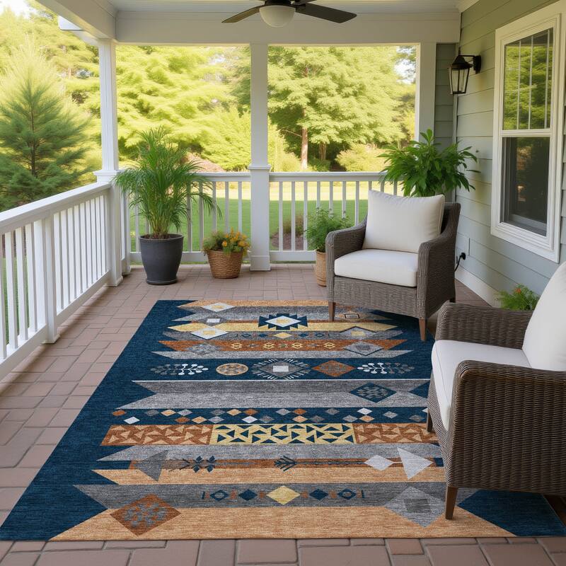 Machine Washable Indoor/ Outdoor Global Tuca Chantille Rug - Navy - 8' x 10'