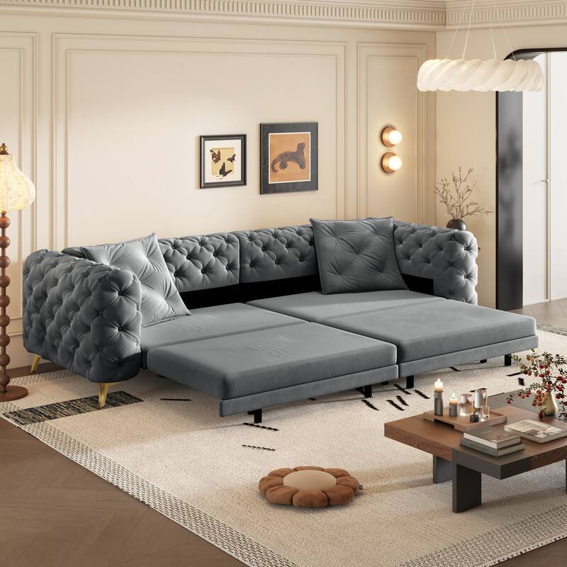 GDFStudio - Velvet 97.7" 3-in-1 Convertible Sleeper Sofa with Pull-Out Bed