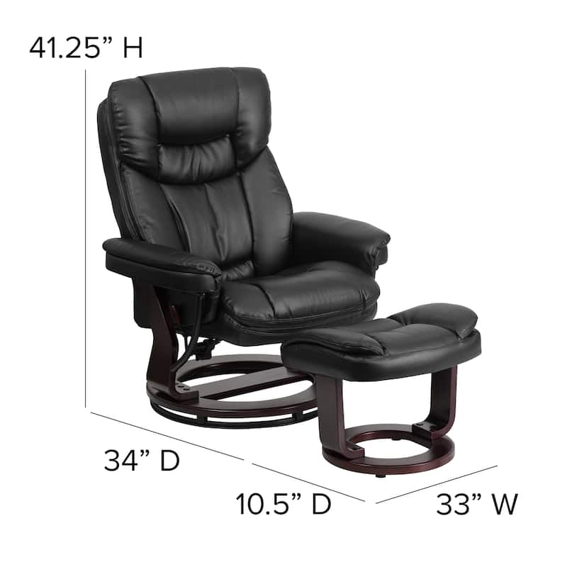 Contemporary Multi-Position Recliner and Curved Ottoman with Swivel Base