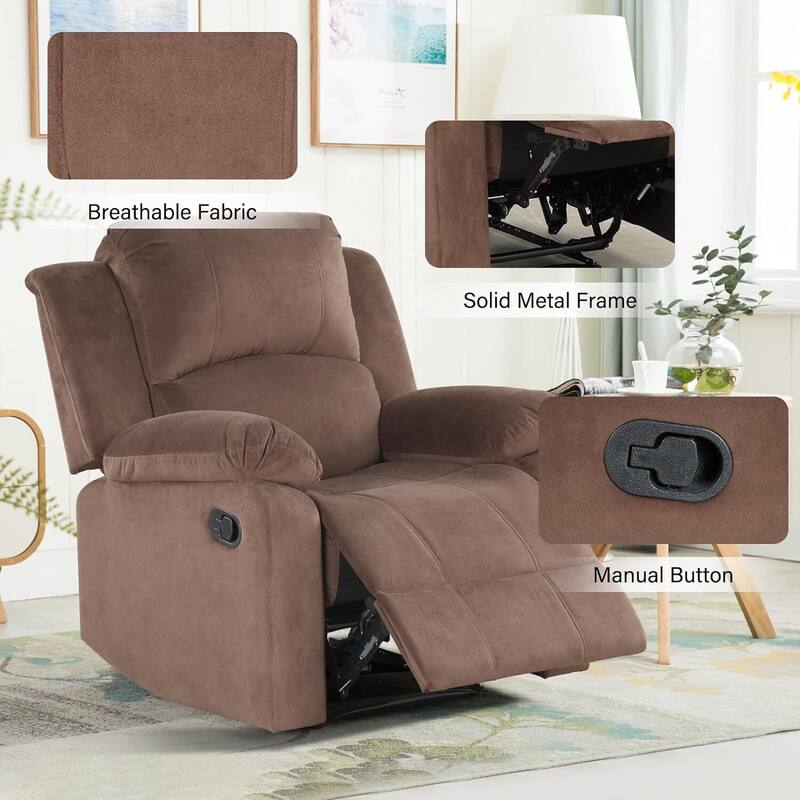 Manual Recliner Chair, Soft Fabric Overstuffed Recliner Single Sofa Chair for Living Room Bedroom