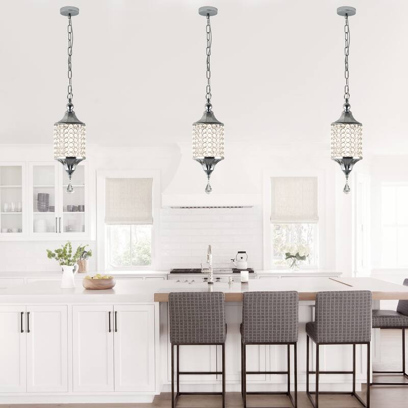 CurveCurio 7" Classic Crystal Pendant w Dimmable LED Light, Adjustable Hanging Chain up to 70 inches