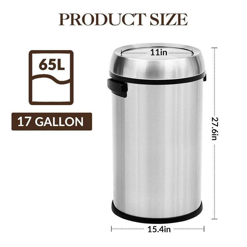 17 Gallon Commercial Stainless Steel Trash Can with Flip-Top