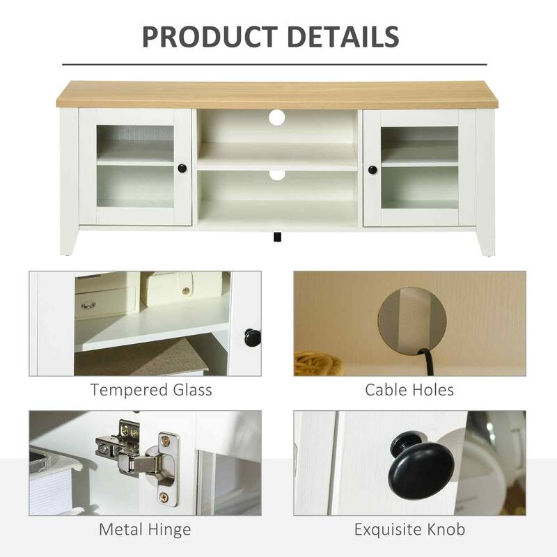 55 Farmhouse Wood TV Console with Open Shelves, Cabinets, and Cable Management for TVs up to 60 Inches.