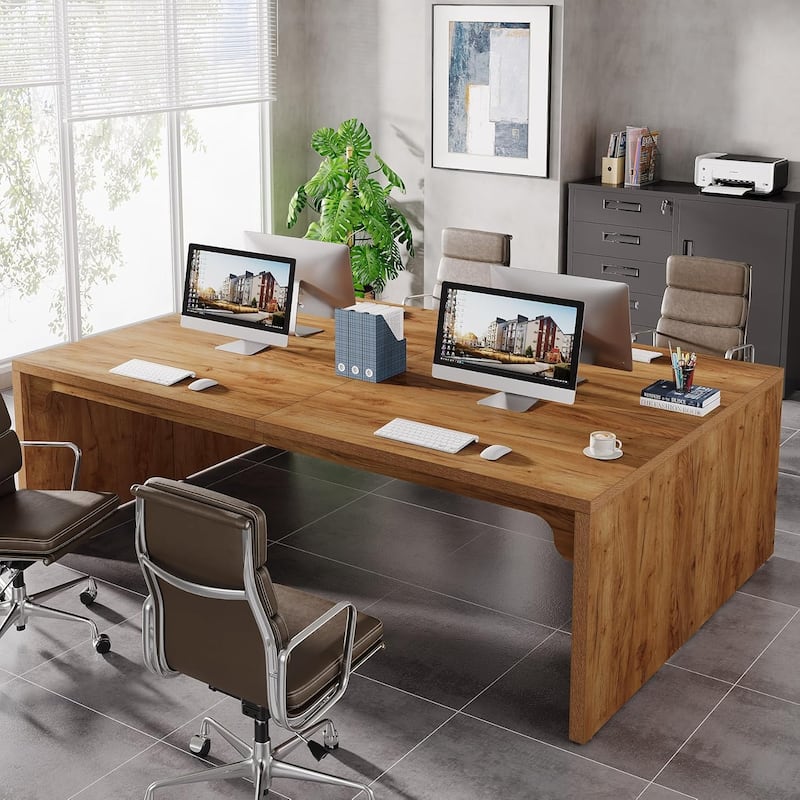 6.5FT Conference Table, Large Rectangle Conference Room Table - 2pcs - Oak