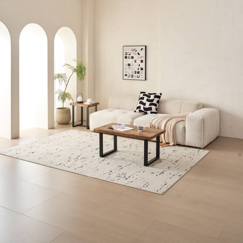 MDF Coffee Table, Small Tea Table, Walnut with Metal Legs Sofa Table