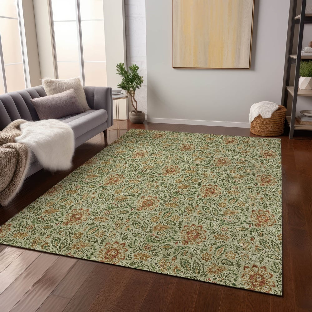 Machine Washable Indoor/ Outdoor Chantille Casual Floral Rug