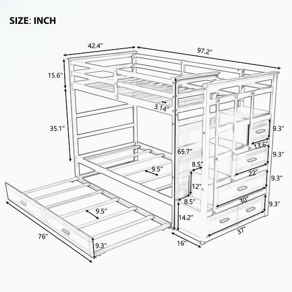dimension image slide 0 of 2, Hardwood Twin Over Twin Bunk Bed with Trundle and Staircase