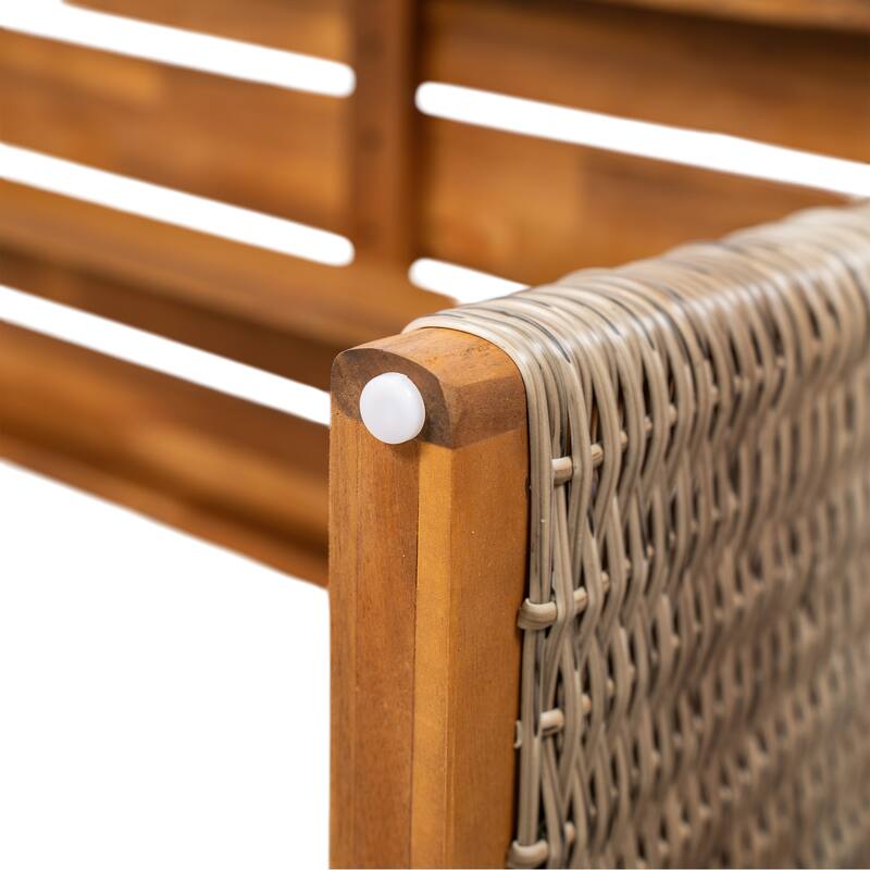 Outdoor 1pcs Acacia Wood Bench, Teak Finish+ Grey Wicker