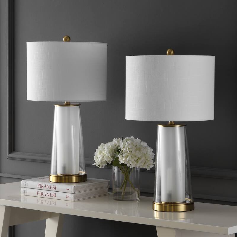 Celerie 26" Modern Minimalist Glass/Iron Nightlight LED Table Lamp, (Set of 2) by JONATHAN Y