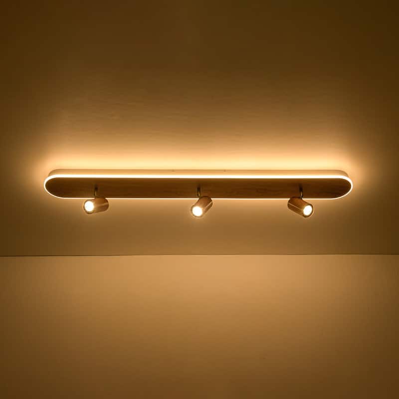 Farmhouse Wood LED Oval Linear Adjustable Spotlight Flush Mount